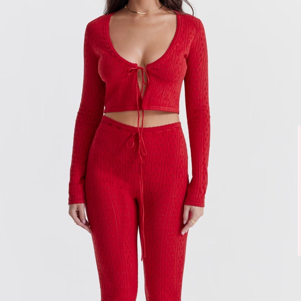 *SOLD* HOUSE OF CB Cherry Set — Perla Ribbed Knit Top + Knit Capri Trousers